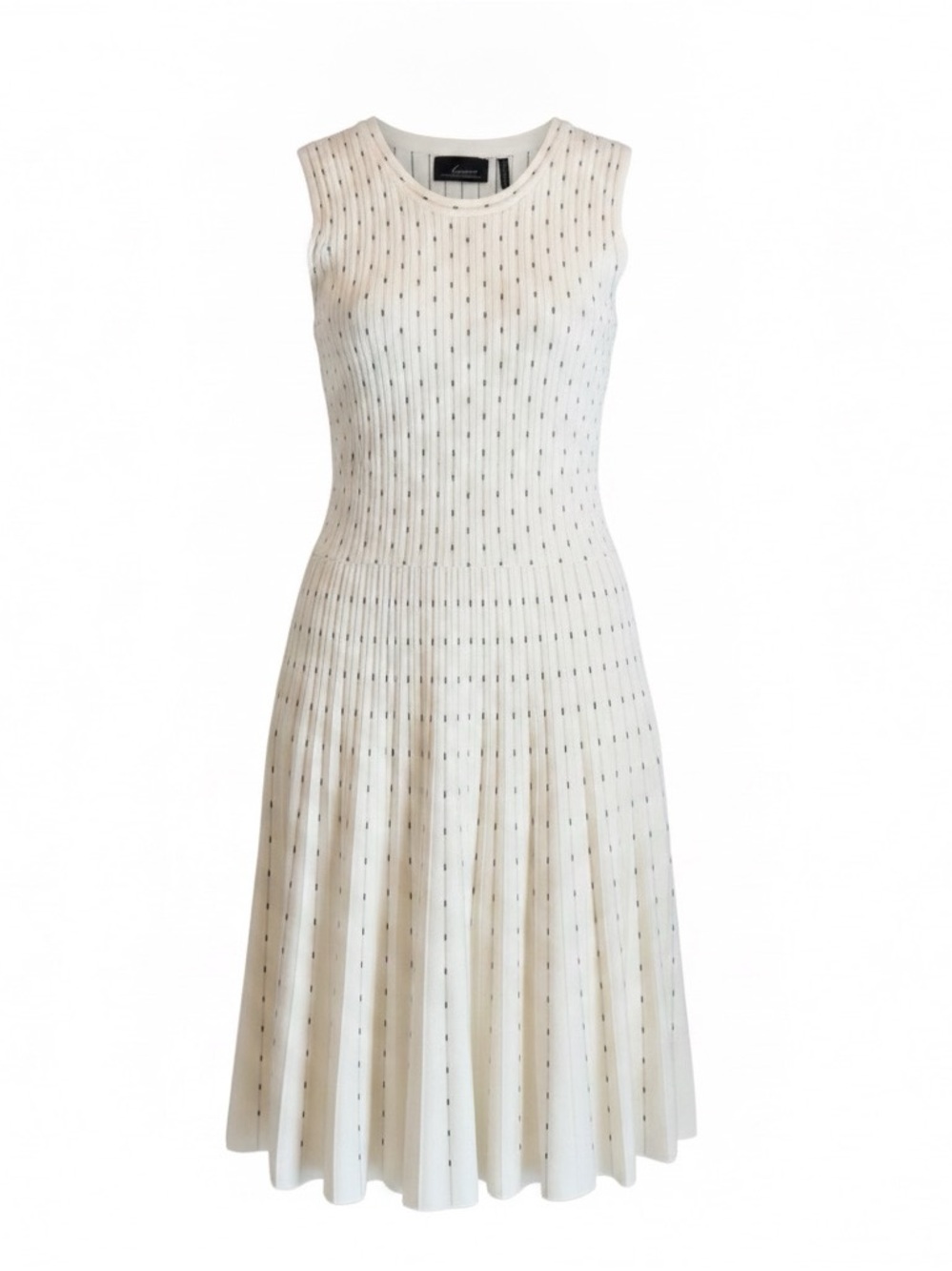 Cine Sleeveless A-Line Knit Dress Ivory with Navy Blue Dash Stripes Size M